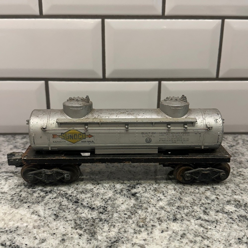 Lionel‎ Sunoco Tank Car Silver Double Dome Vintage Post War #6465 O27 Gauge